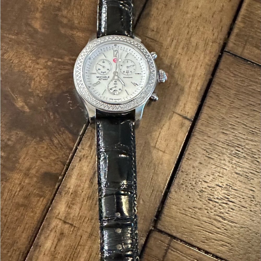 Michele Jetway Diamond Stainless Watch with Black Crocodile Strap - Picture 2 of 9
